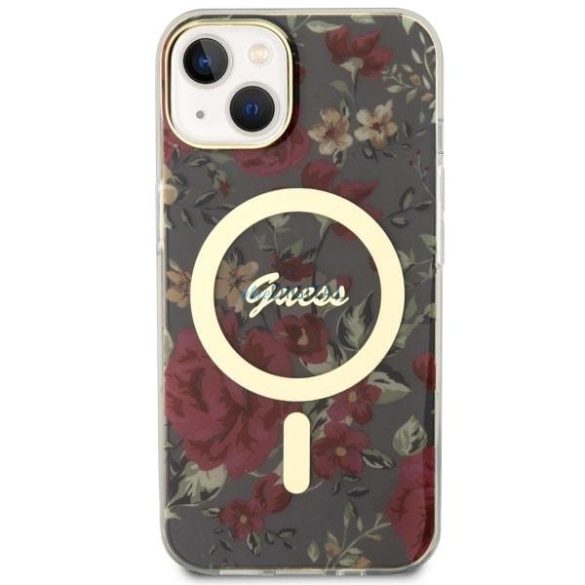 Guess GUHMP14MHCFWSA iPhone 14 Plus 6.7" zöld/kakk színű keménytok Flower MagSafe iPhone 14 Plus 6.7