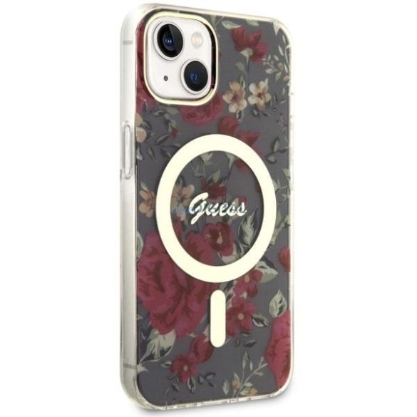 Guess GUHMP14MHCFWSA iPhone 14 Plus 6.7" zöld/kakk színű keménytok Flower MagSafe iPhone 14 Plus 6.7