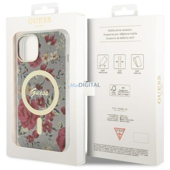 Guess GUHMP14MHCFWSA iPhone 14 Plus 6.7" zöld/kakk színű keménytok Flower MagSafe iPhone 14 Plus 6.7