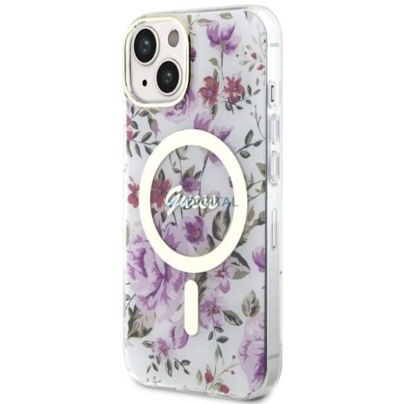 Guess GUHMP14MHCFWST iPhone 14 Plus 6.7" átlátszó keménytok Flower MagSafe