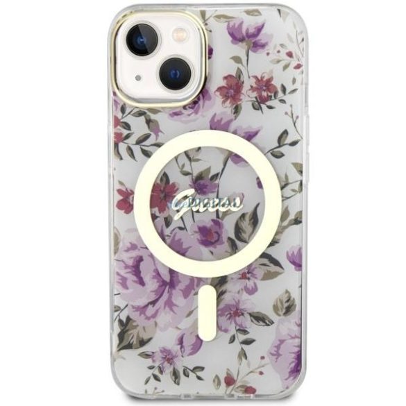 Guess GUHMP14MHCFWST iPhone 14 Plus 6.7" átlátszó keménytok Flower MagSafe