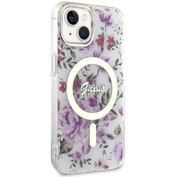 Guess GUHMP14MHCFWST iPhone 14 Plus 6.7" átlátszó keménytok Flower MagSafe