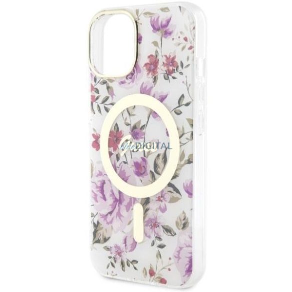 Guess GUHMP14MHCFWST iPhone 14 Plus 6.7" átlátszó keménytok Flower MagSafe