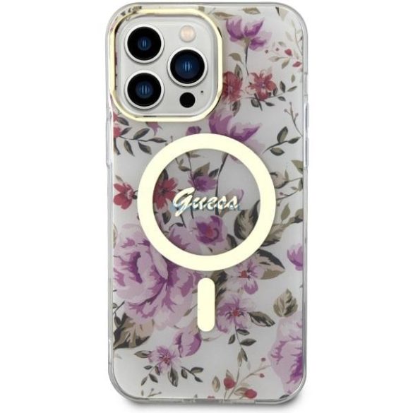 Guess GUHMP14XHCFWST iPhone 14 Pro Max 6.7" átlátszó keménytok Virágmintás MagSafe