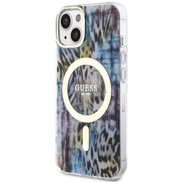 Guess GUHMP14SHLEOPWWB iPhone 14 6.1" niebieski/kék keménytok leopárdmintás MagSafe