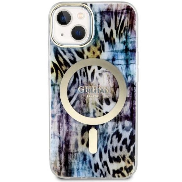 Guess GUHMP14SHLEOPWWB iPhone 14 6.1" niebieski/kék keménytok leopárdmintás MagSafe