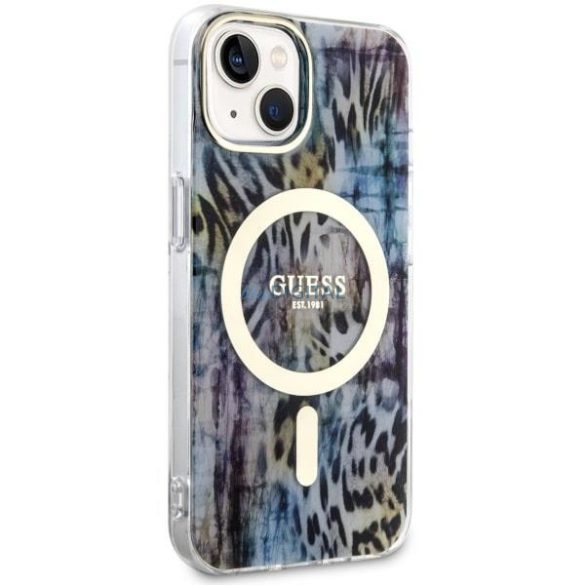 Guess GUHMP14SHLEOPWWB iPhone 14 6.1" niebieski/kék keménytok leopárdmintás MagSafe