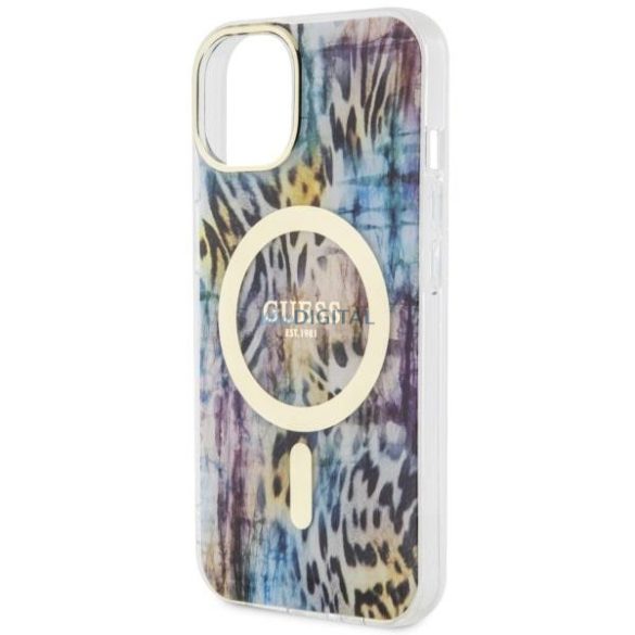 Guess GUHMP14SHLEOPWWB iPhone 14 6.1" niebieski/kék keménytok leopárdmintás MagSafe