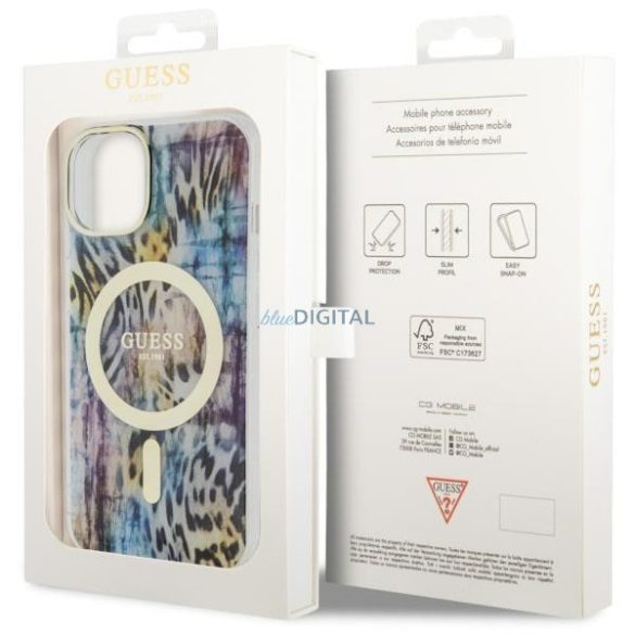 Guess GUHMP14SHLEOPWWB iPhone 14 6.1" niebieski/kék keménytok leopárdmintás MagSafe