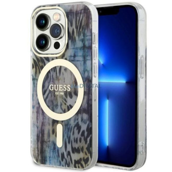 Guess GUHMP14LHLEOPWWB iPhone 14 Pro 6.1" kék keménytok leopárdmintás MagSafe