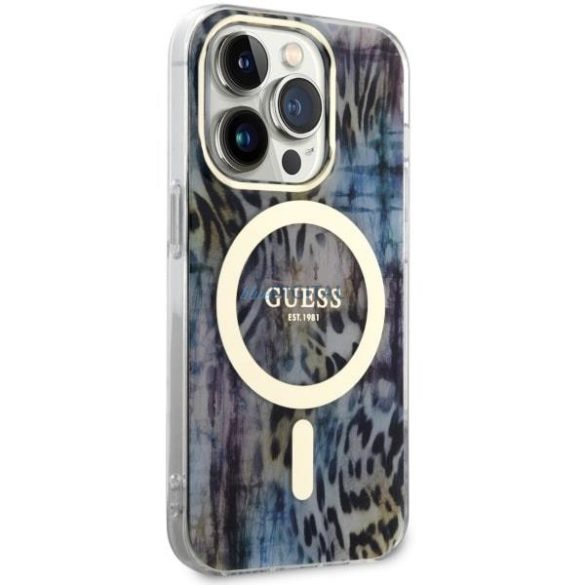 Guess GUHMP14LHLEOPWWB iPhone 14 Pro 6.1" kék keménytok leopárdmintás MagSafe