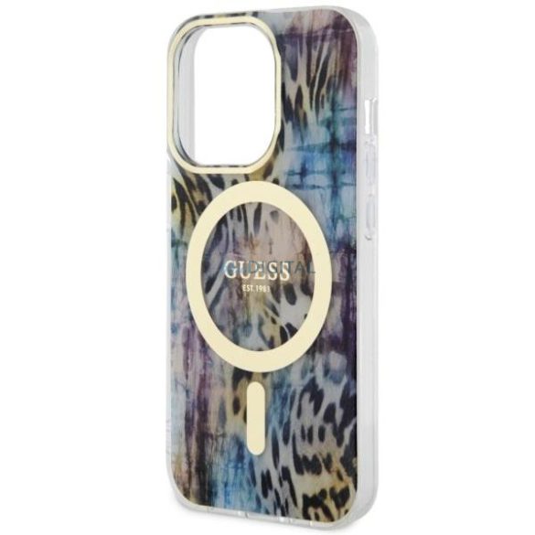 Guess GUHMP14LHLEOPWWB iPhone 14 Pro 6.1" kék keménytok leopárdmintás MagSafe