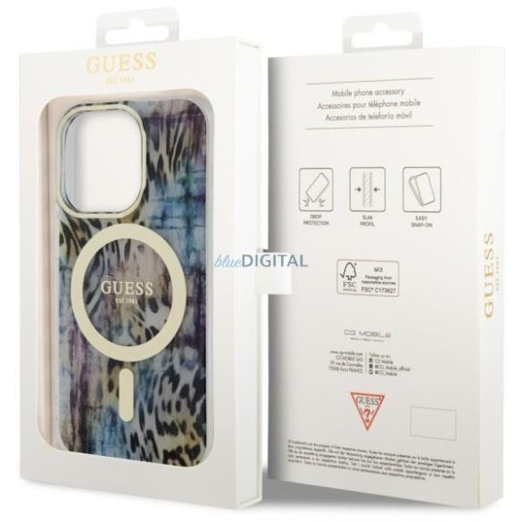 Guess GUHMP14LHLEOPWWB iPhone 14 Pro 6.1" kék keménytok leopárdmintás MagSafe