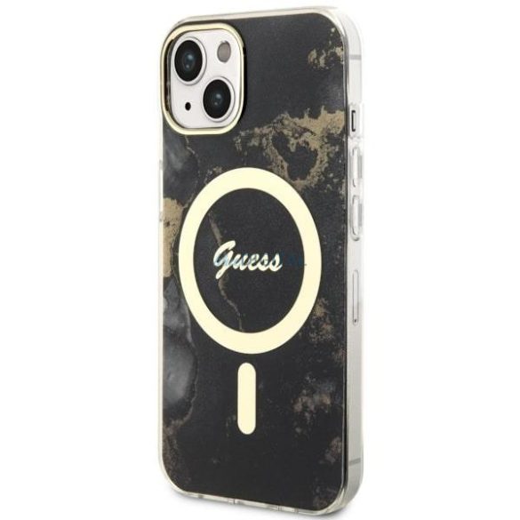 Guess GUHMP14SHTMRSK iPhone 14 6.1" fekete keménytok arany márvány MagSafe