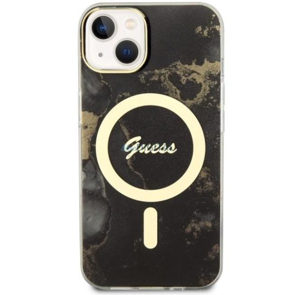 Guess GUHMP14SHTMRSK iPhone 14 6.1" fekete keménytok arany márvány MagSafe