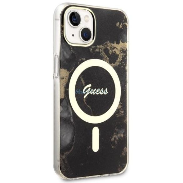 Guess GUHMP14SHTMRSK iPhone 14 6.1" fekete keménytok arany márvány MagSafe