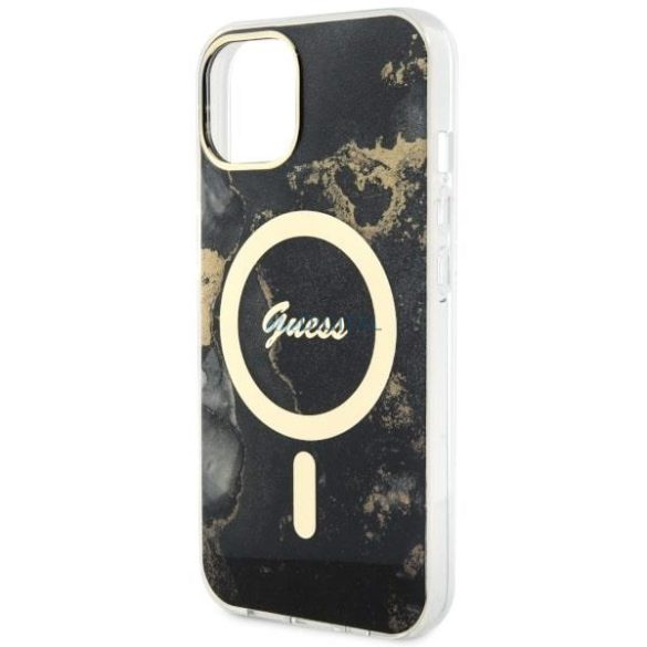 Guess GUHMP14SHTMRSK iPhone 14 6.1" fekete keménytok arany márvány MagSafe