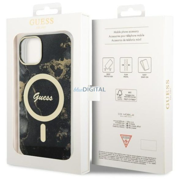 Guess GUHMP14SHTMRSK iPhone 14 6.1" fekete keménytok arany márvány MagSafe