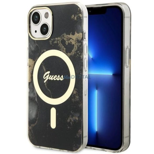 Guess GUHMP14MHTMRSK iPhone 14 Plus 6,7" fekete/fekete keménytok Golden Marble MagSafe