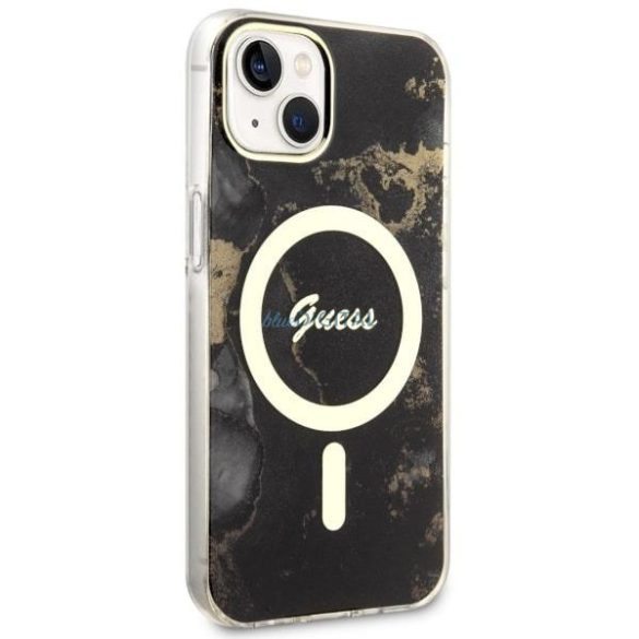 Guess GUHMP14MHTMRSK iPhone 14 Plus 6,7" fekete/fekete keménytok Golden Marble MagSafe