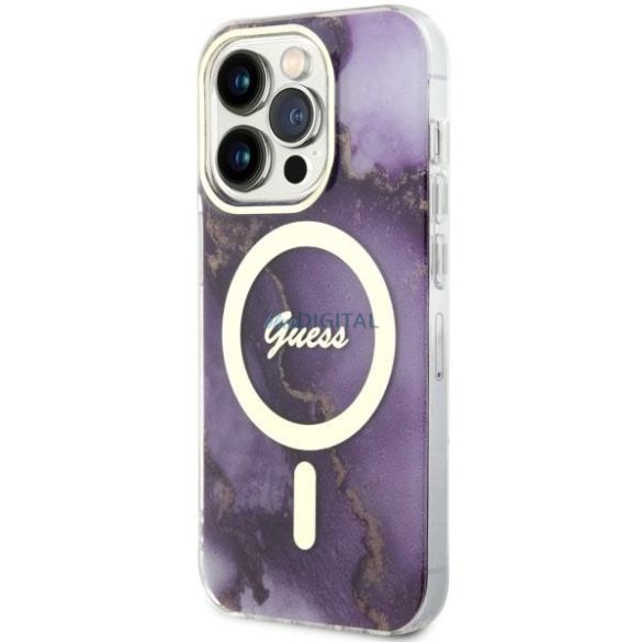 Guess GUHMP14LHTMRSU iPhone 14 Pro 6,1" lila/lila keménytok Golden Marble MagSafe