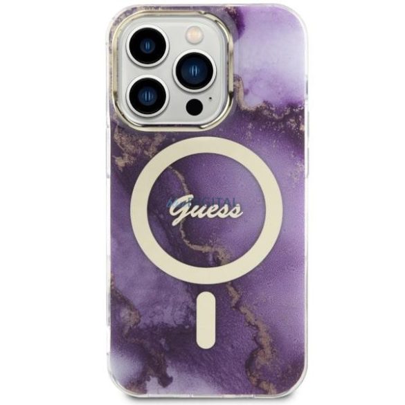 Guess GUHMP14LHTMRSU iPhone 14 Pro 6,1" lila/lila keménytok Golden Marble MagSafe