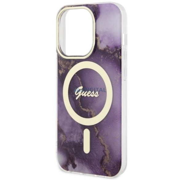 Guess GUHMP14LHTMRSU iPhone 14 Pro 6,1" lila/lila keménytok Golden Marble MagSafe