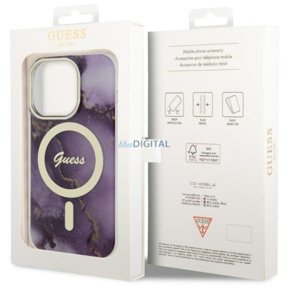 Guess GUHMP14LHTMRSU iPhone 14 Pro 6,1" lila/lila keménytok Golden Marble MagSafe