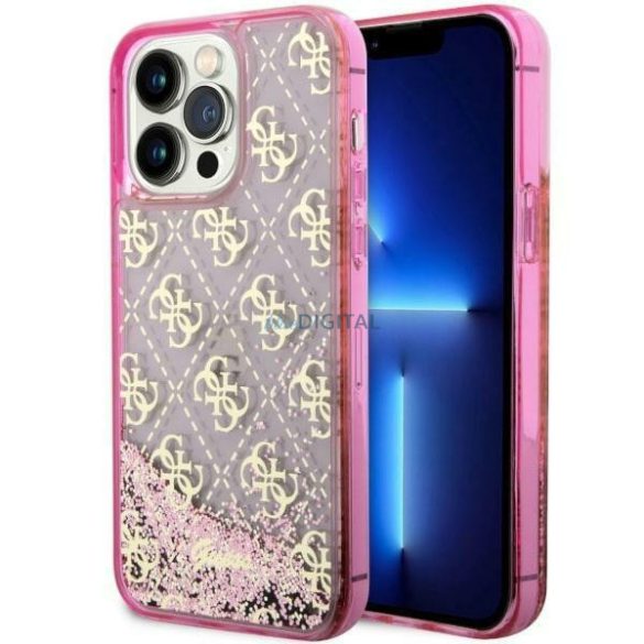 Guess GUHCP14LLC4PSGP iPhone 14 Pro 6.1" rózsaszín keménytok folyékony csillogó kristályos átlátszó