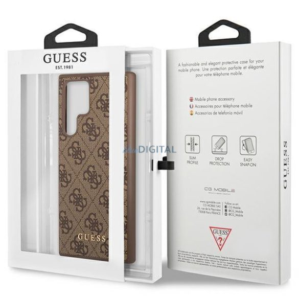 Guess GUHCS23LG4GFBR Samsung Galaxy S23 Ultra S918 barna keménytok 4G fém arany logó