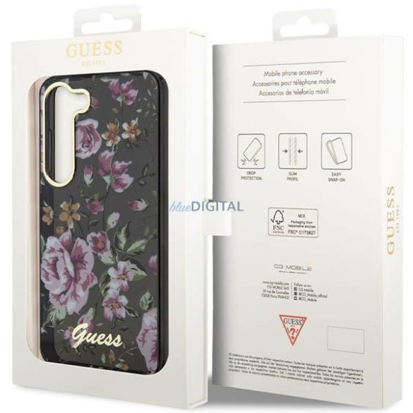 Guess GUHCS23SHCFWSK Samsung Galaxy S23 S911 fekete keménytok Flower Collection