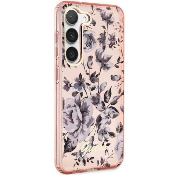 Guess GUHCS23SHCFWSP Samsung Galaxy S23 S911 rózsaszín keménytok Flower Collection