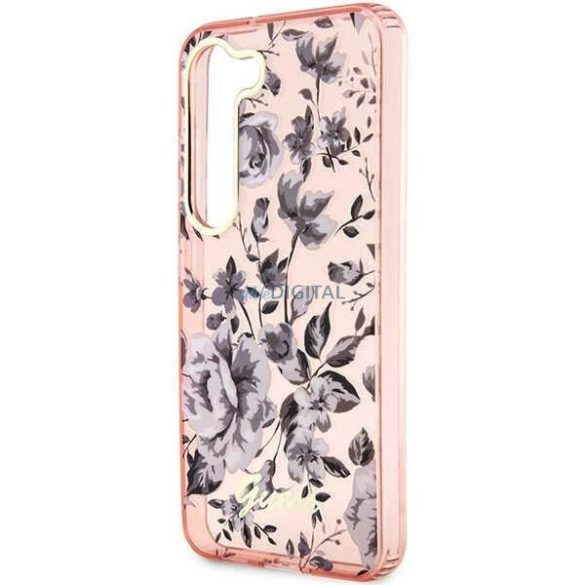 Guess GUHCS23SHCFWSP Samsung Galaxy S23 S911 rózsaszín keménytok Flower Collection
