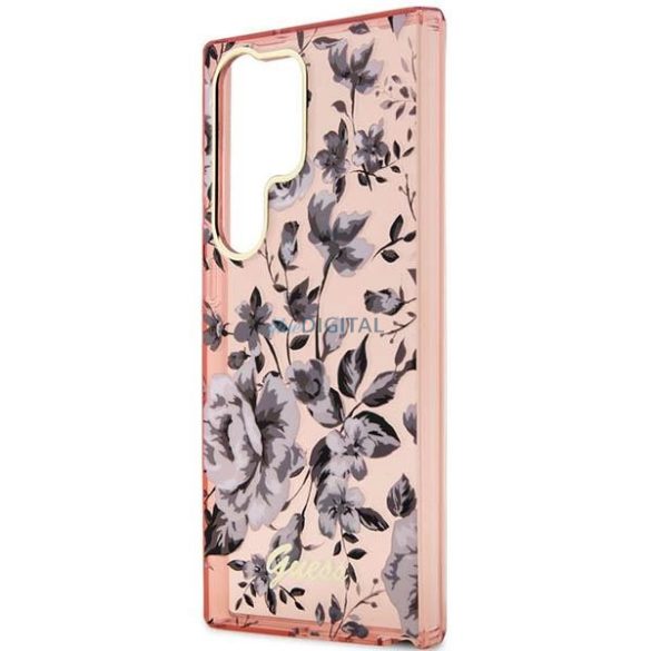 Guess GUHCS23LHCFWSP Samsung Galaxy S23 Ultra S918 rózsaszín keménytok Flower Collection