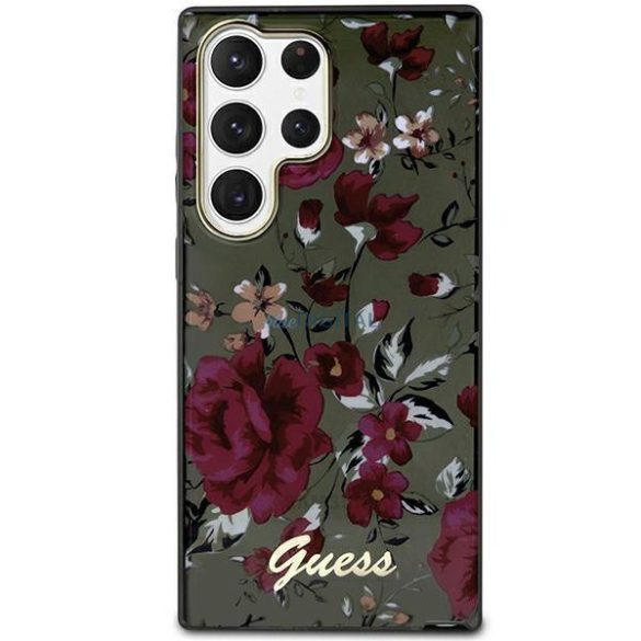 Guess GUHCS23LHCFWSA Samsung Galaxy S23 Ultra S918 zöld/keki keménytok Flower Collection