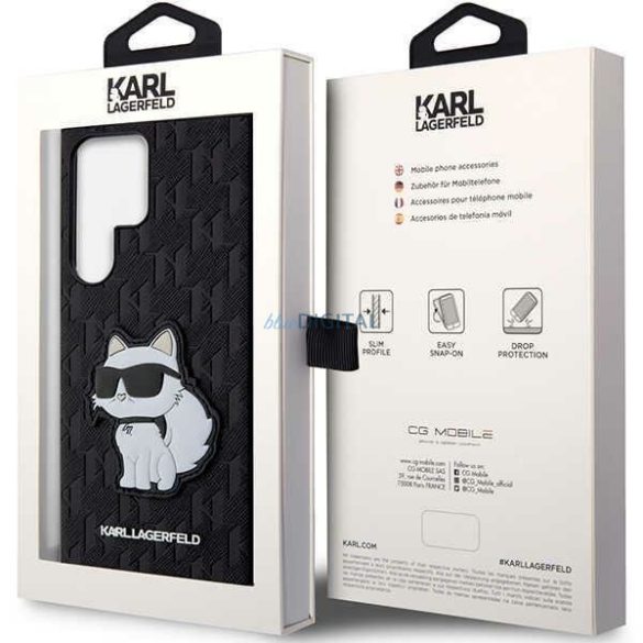 Karl Lagerfeld KLHCS23LSAKLHCPK Samsung Galaxy S23 Ultra S918 keménytok fekete Saffiano Monogram Choupette