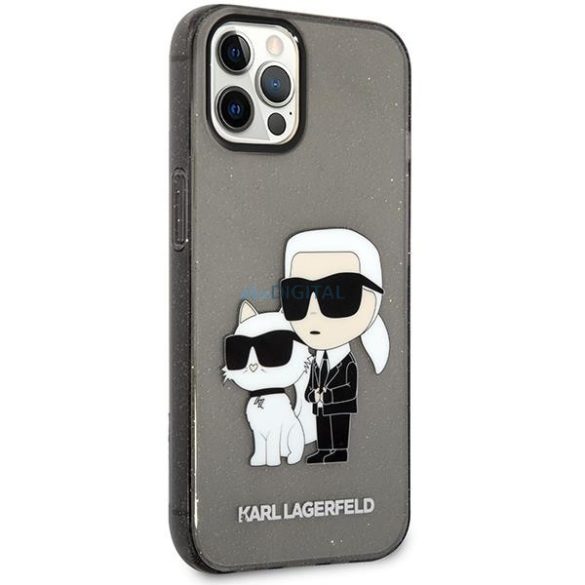 Karl Lagerfeld KLHCP12MHNKCTGK iPhone 12 /12 Pro 6.1" fekete keménytok Karl&Choupette csillogó