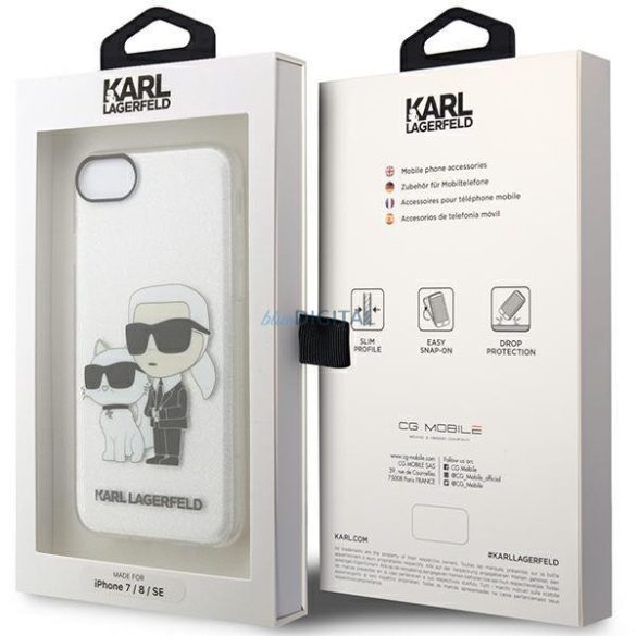 Karl Lagerfeld KLHCI8HNKCTGT iPhone 7/8/ SE 2020 / SE 2022 átlátszó keménytok csillogó Karl&Choupette