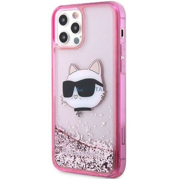 Karl Lagerfeld KLHCP12MLNCHCP iPhone 12/ 12 Pro 6.1" rózsaszín keménytok csillogó Choupette fej