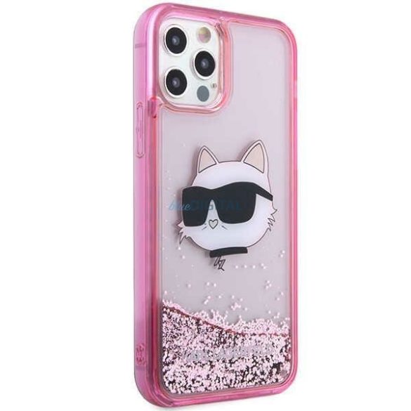 Karl Lagerfeld KLHCP12MLNCHCP iPhone 12/ 12 Pro 6.1" rózsaszín keménytok csillogó Choupette fej