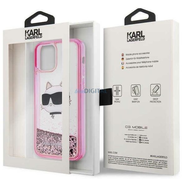 Karl Lagerfeld KLHCP12MLNCHCP iPhone 12/ 12 Pro 6.1" rózsaszín keménytok csillogó Choupette fej