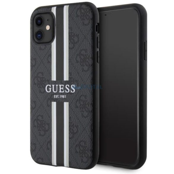 Guess GUHMN61P4RPSK iPhone 11 / Xr fekete keménytok 4G nyomtatott csíkokkal MagSafe