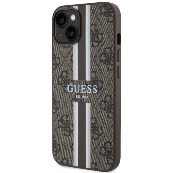 Guess GUHMP14SP4RPSW iPhone 14 6.1" barna keménytok 4G nyomtatott csíkokkal MagSafe