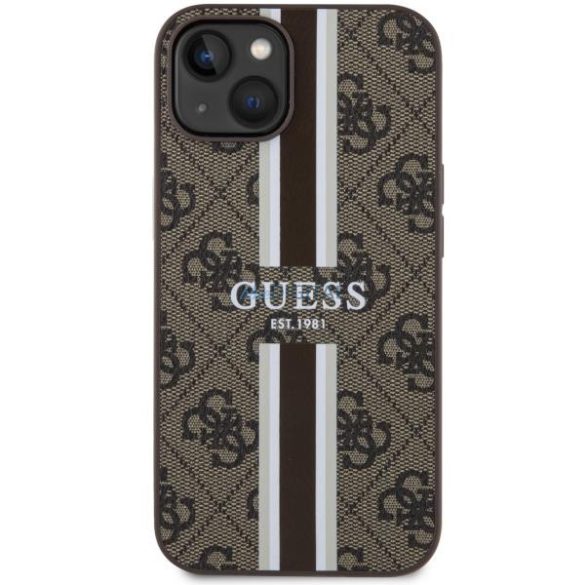 Guess GUHMP14SP4RPSW iPhone 14 6.1" barna keménytok 4G nyomtatott csíkokkal MagSafe