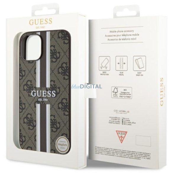 Guess GUHMP14SP4RPSW iPhone 14 6.1" barna keménytok 4G nyomtatott csíkokkal MagSafe