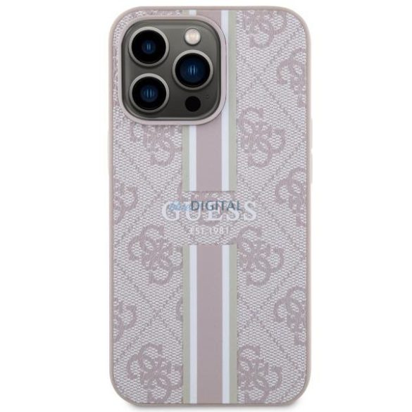 Guess GUHMP13LP4RPSP iPhone 13 Pro / 13 6.1" rózsaszín keménytok 4G nyomtatott csíkokkal MagSafe