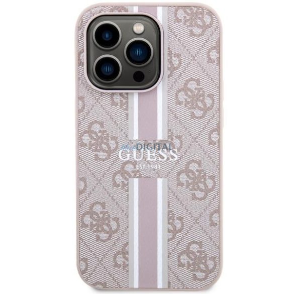Guess GUHMP14LP4RPSP iPhone 14 Pro 6.1" rózsaszín keménytok 4G nyomtatott csíkokkal MagSafe