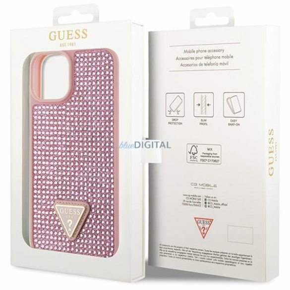 Guess GUHCP14SHDGTPP iPhone 14 6.1" rózsaszín keménytok strasszos háromszöggel
