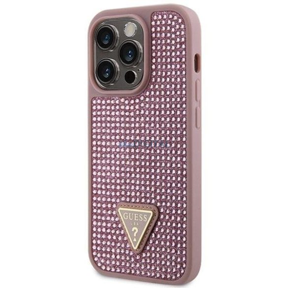 Guess GUHCP14LHDGTPP iPhone 14 Pro 6.1" rózsaszín keménytok strasszos háromszöggel