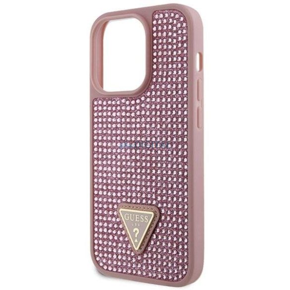 Guess GUHCP14LHDGTPP iPhone 14 Pro 6.1" rózsaszín keménytok strasszos háromszöggel